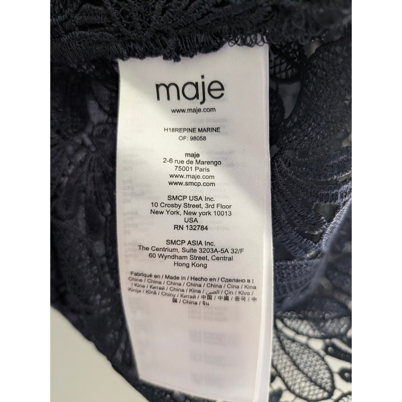 Maje Repine Marine Navy Blue Lace Crepe Mini Dress Size 3 Us Large L Nwt New — image 8 of 8